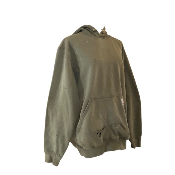 Y2K Carhartt Original Fit Military Green Distressed Thrasher Hoodie Size Medium - Picture 3 of 16